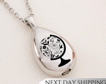 World Bee Urn Drop Necklace | Globe Bee Memorial Pendant | Sympathy Gift for Bee Lovers | Cremation Ash Jewelry for Her