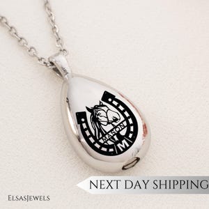 Custom Engraved Horseshoe & Horse Pendant for Ashes, Personalized Horse Urn Necklace, Stainless Steel Keepsake Jewelry, Mothers Day Gift