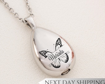 Colgante conmemorativo de mariposa grabado personalizado para cenizas, collar de urna personalizado, joyería de recuerdo de acero inoxidable, collar de regalo de Navidad