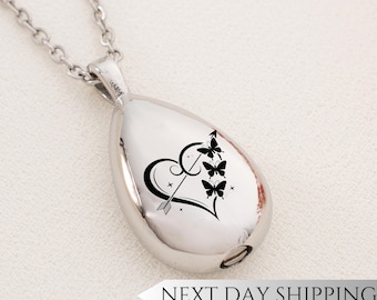 Butterfly Lavender Urn Drop Necklace | Lavender Heart Memorial Pendant | Sympathy Gift for Butterfly Lovers | Cremation Jewelry