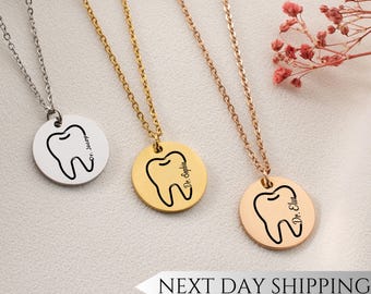 Personalized Tooth Pendant Necklace: Engraved Dental Gift