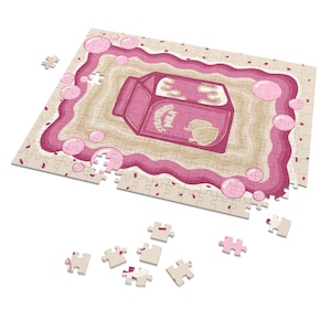 Aesthetic strawberry milk poster puzzle, Milk Carton Jigsaw Puzzle, Family Activity, Great Gift for Kids Home Decor, Perfect for Game Nights