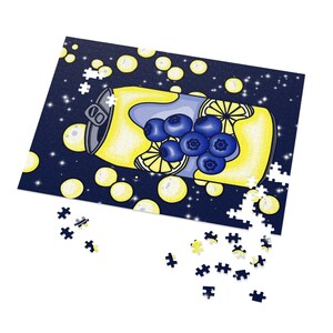 Colorful Blueberry Lemonade Jigsaw Puzzle with Tin, Fun Family Game, Unique Gift, Relaxation Activity, Home Decor, Puzzle Lover&#39;s Treat
