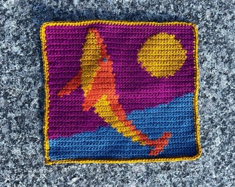 Sunset Whale Crochet Pattern, Cute Tapestry Crochet Pattern, Begginer Friendly Crochet