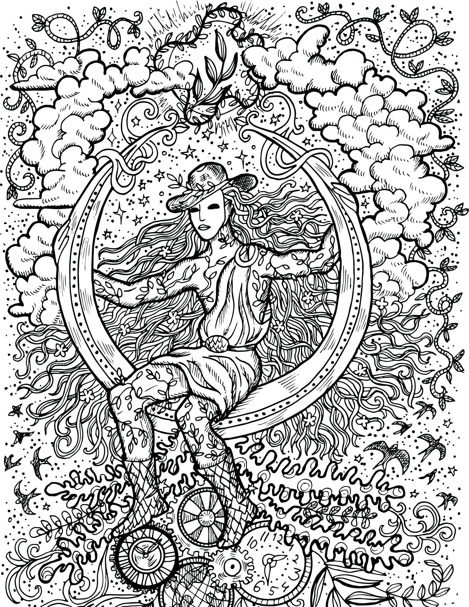 Printable Witch Adult Coloring Art Instant Digital Download Witchy