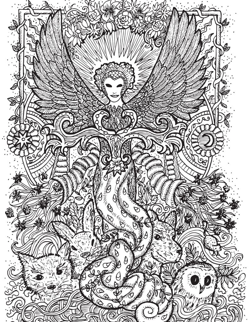 Printable Witch Adult Coloring Art Instant Digital Download Witchy