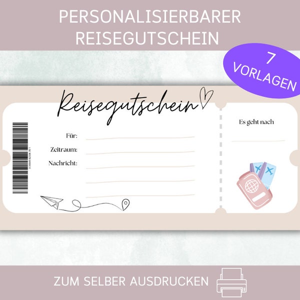 Travel Voucher Personalized | 7 variants | gift travel lover | Voucher Travel | travel gift