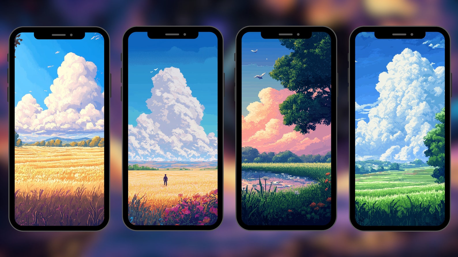 Pixel Art Fields Phone Wallpaper Pack