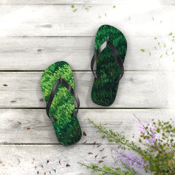 Touch Grass Flip Flops | Pixel Art Style Grass Pattern  display picture 3