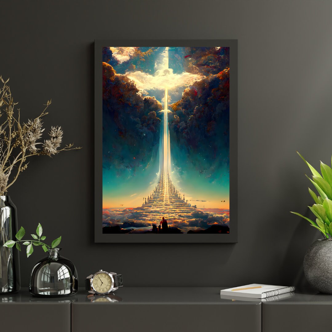 天空の階段 アクリル絵画プリント（デジタルダウンロード） - Etsy 日本