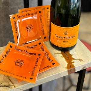Set of 4 Veuve Clicquot Square Glass Bowls – Vintage Orange Trinket Dishes – Made in France - Bottle not included