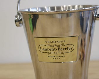 Cubo de hielo portátil de acero inoxidable para champán LAURENT-PERRIER con asa de cuero