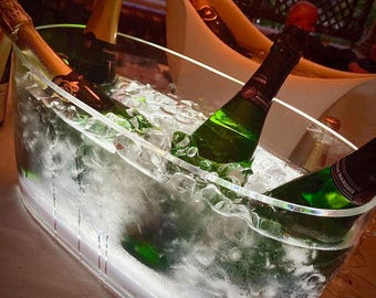 Enfriador de vino y champán LEHMANN para 4 botellas - Recipiente para hielo con iluminación LED
