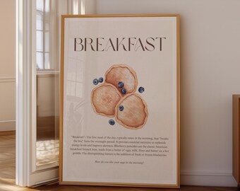 Cosy Neutral Breakfast Food Art Print, Watercolour Blueberry Pancake Brunch Wall Design, American Morning Breakfast Print, Pancake club