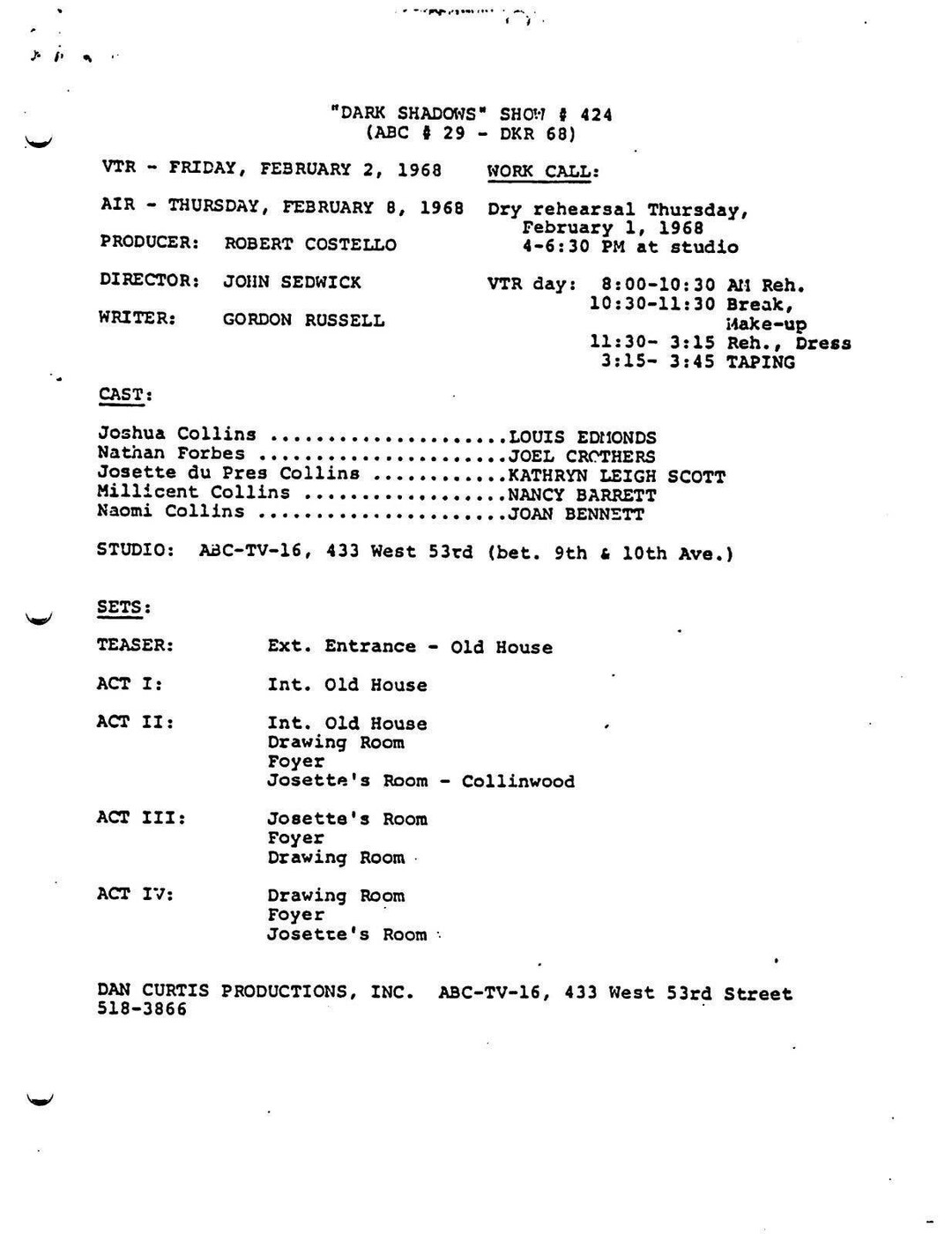 Dark Shadows TV Script Episode 424 First Aired Friday - Etsy