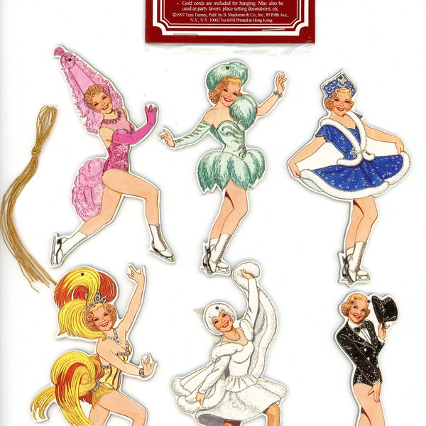 1997 Sonja Henie Ice Skater Movie Star Hanging Ornament Set of 6 Shackman Tom Tierney