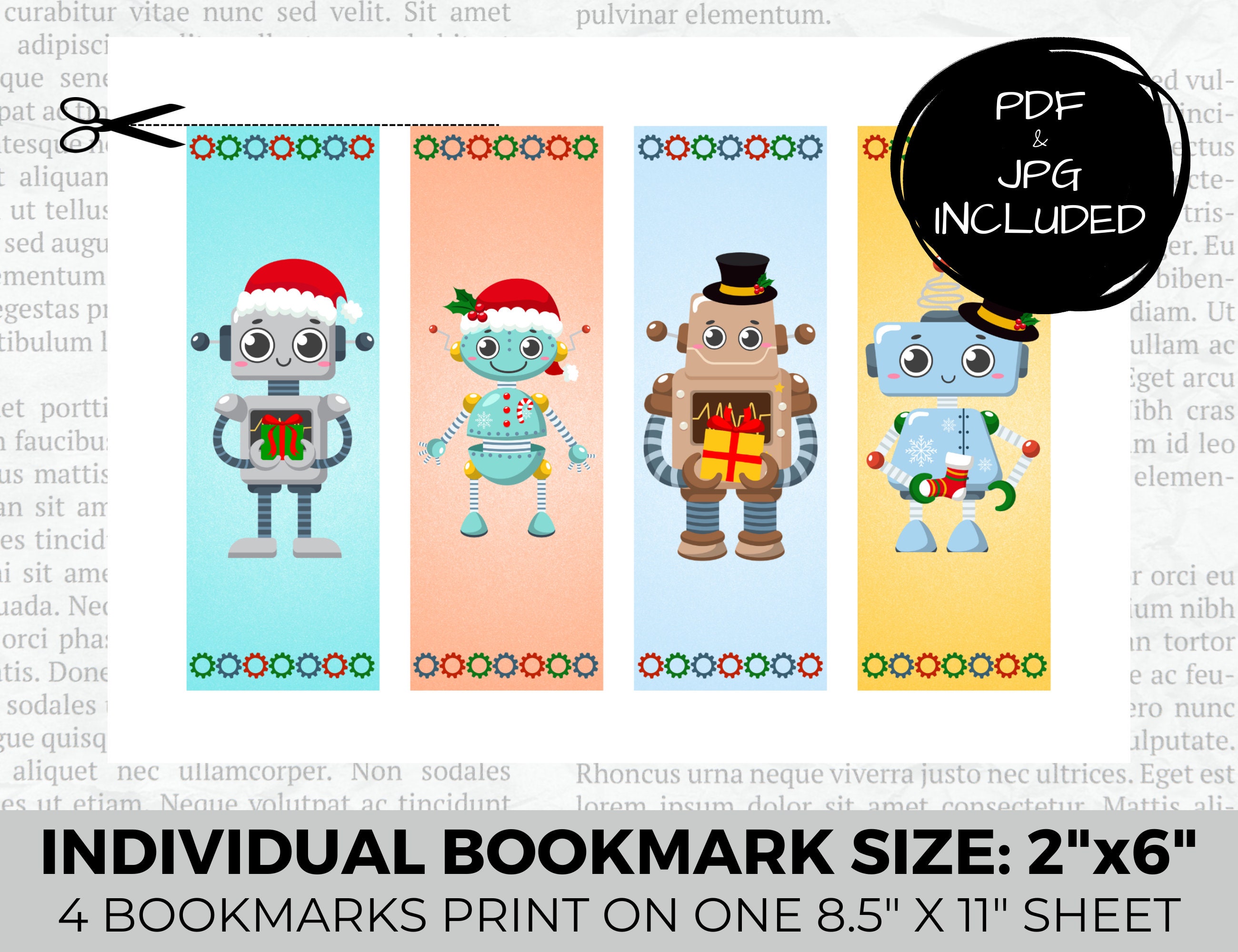 Printable Christmas Robot Bookmarks Book Lover Gift Holiday - Etsy