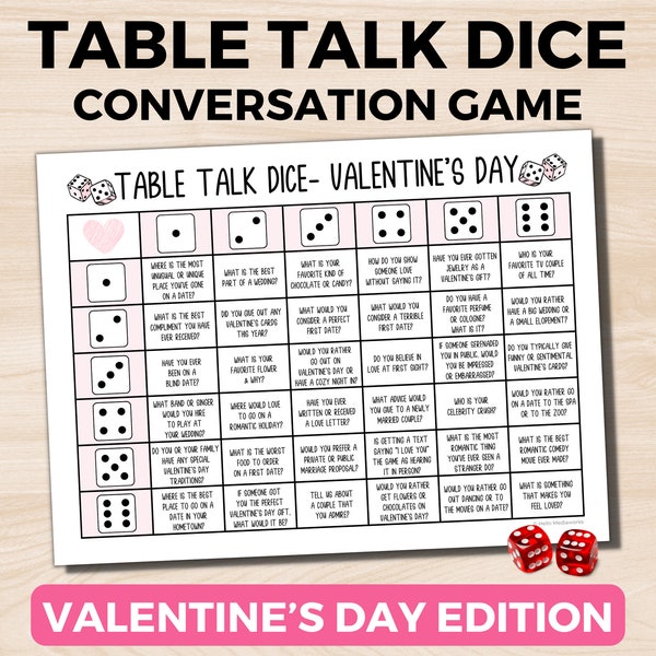 Valentine's Table Talk Dice Game, Conversation Starter Game, Galentine's Day Game, Valentine's Day Icebreaker Game, Valentine's Party Game