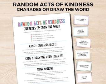 Random Acts of Kindness Charades or Draw It Game, Random Acts of Kindness Activity, World Kindness Day Activity, Pink Shirt Day Activity