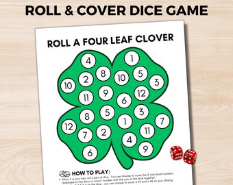 Roll a Four Leaf Clover Game, St. Patrick's Roll and Cover Dice Game, Easy Dice Games for Seniors, Addition Math Dice, Dementia Dice Game