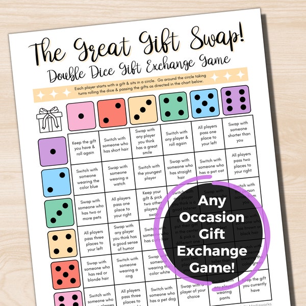 The Great Gift Swap, Gift Exchange Dice Game, Present Exchange Dice Game, Any Occasion Gift Exchange, Pass the Present, Fun Gift Swap