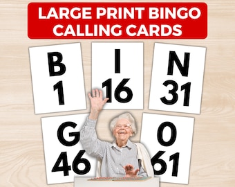 Large Print Bingo Calling Cards, Bingo Calling Cards for Seniors, Jumbo Easy Read Bingo Calling Cards, Visually Impaired Bingo Calling Deck