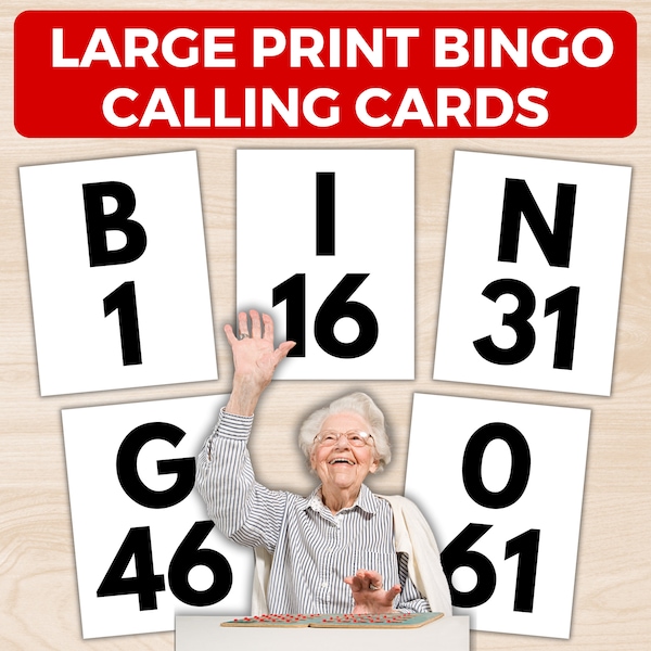Large Print Bingo Calling Cards, Bingo Calling Cards for Seniors, Jumbo Easy Read Bingo Calling Cards, Visually Impaired Bingo Calling Deck