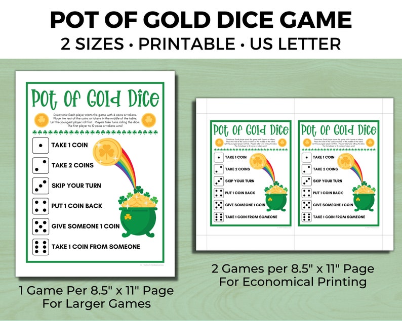 Pot of Gold Dice Game, St. Patrick's Day Party Game, St. Patrick's Day Activity for Kids, St. Patrick's Day Family Game, Seniors Dice Game image 3