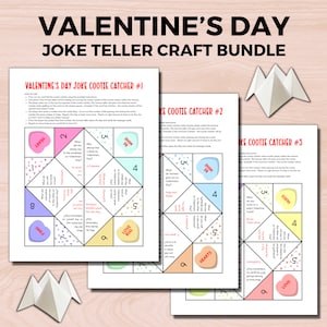 Valentines Day Cootie Catcher Bundle, Valentines Day Joke Tellers, Valentines Day Fortune Tellers, Non Candy Valentines Day Classroom Gift image 1