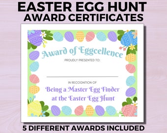 Easter Egg Hunt Certificates, Easter Egg Hunt Awards, Egg Hunt Participant Award, Printable Easter Certificate, Kids Easter Egg Hunt Party