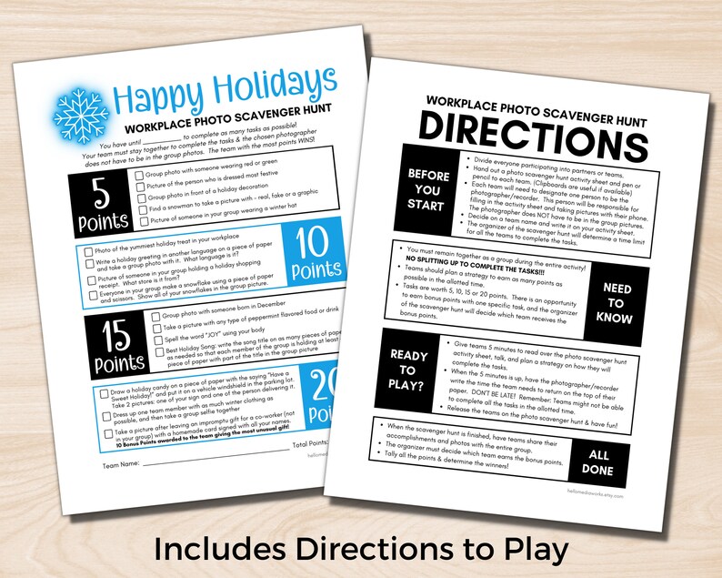 Holiday Workplace Photo Scavenger Hunt, Holiday Team Building Activity