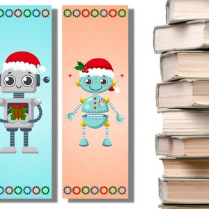 Printable Christmas Robot Bookmarks Book Lover Gift Holiday - Etsy