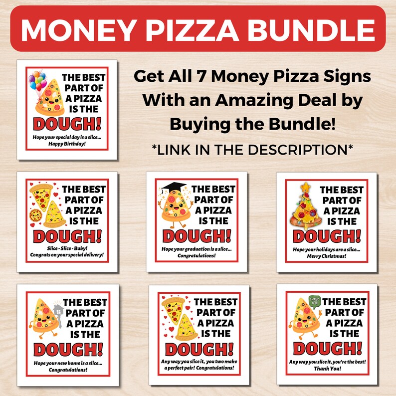 Birthday Money Gift, Printable Money Pizza Sign, Birthday Dough Sign, Money Gift Idea, Birthday Money Pizza, Pizza Lover Gift, Birthday Cash image 7