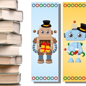 Printable Christmas Robot Bookmarks Book Lover Gift Holiday - Etsy