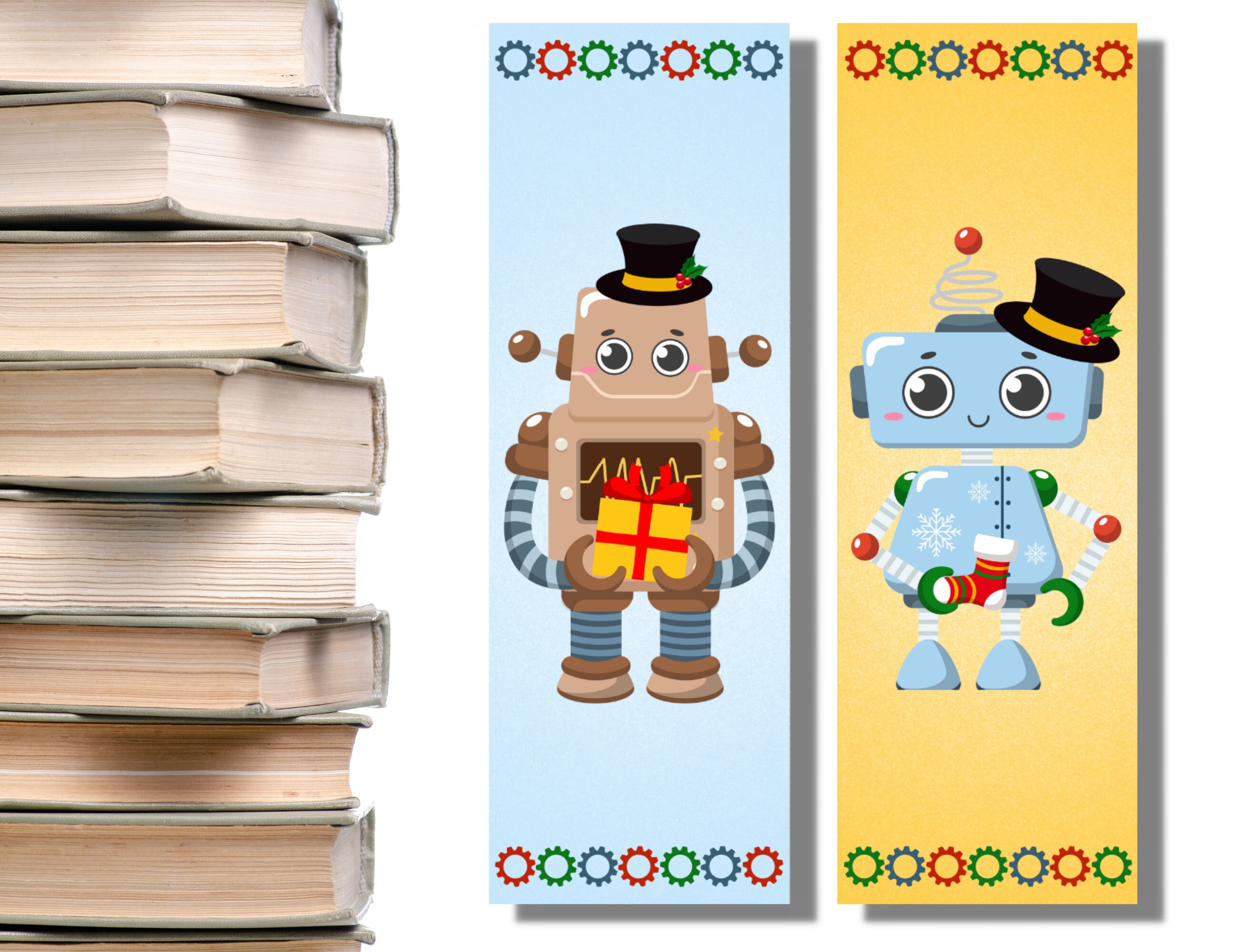 Printable Christmas Robot Bookmarks Book Lover Gift Holiday - Etsy