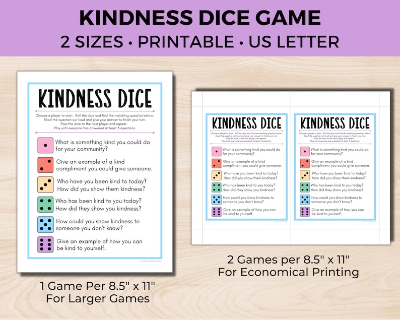 Kindness Dice Game, World Kindness Day, Pink Shirt Day Game, Random Acts of Kindness Activity, Dice Game for Kids, Positive Mindset image 3