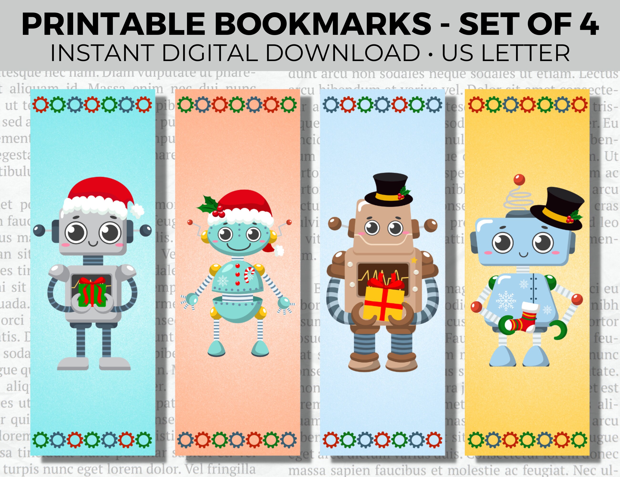 Printable Christmas Robot Bookmarks Book Lover Gift Holiday - Etsy