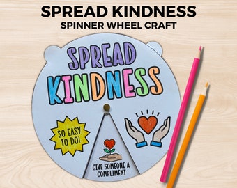 Spread Kindness Spinner Wheel Coloring Craft, Kindness Craft, World Kindness Day, Pink Shirt Day, Random Acts of Kindness Classroom Activity