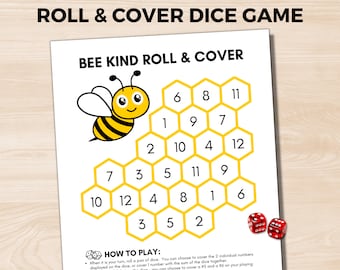 Roll and Cover Dice Game, Bee Kind Dice Game, Kindness Day Class Game, Easy Dice Games for Seniors, Addition Math Dice, Dementia Dice Game