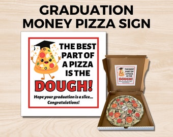 Cadeau en argent pour l'obtention du diplôme, enseigne à pizza imprimable en argent, idées cadeaux en argent, pizza en argent pour l'obtention du diplôme, cadeau amusant pour diplômé, cadeau unique de remise des diplômes