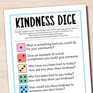 Kindness Dice Game, World Kindness Day, Pink Shirt Day Game, Random Acts of Kindness Activity, Dice Game for Kids, Positive Mindset image 1