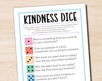Kindness Dice Game, World Kindness Day, Pink Shirt Day Game, Random Acts of Kindness Activity, Dice Game for Kids, Positive Mindset