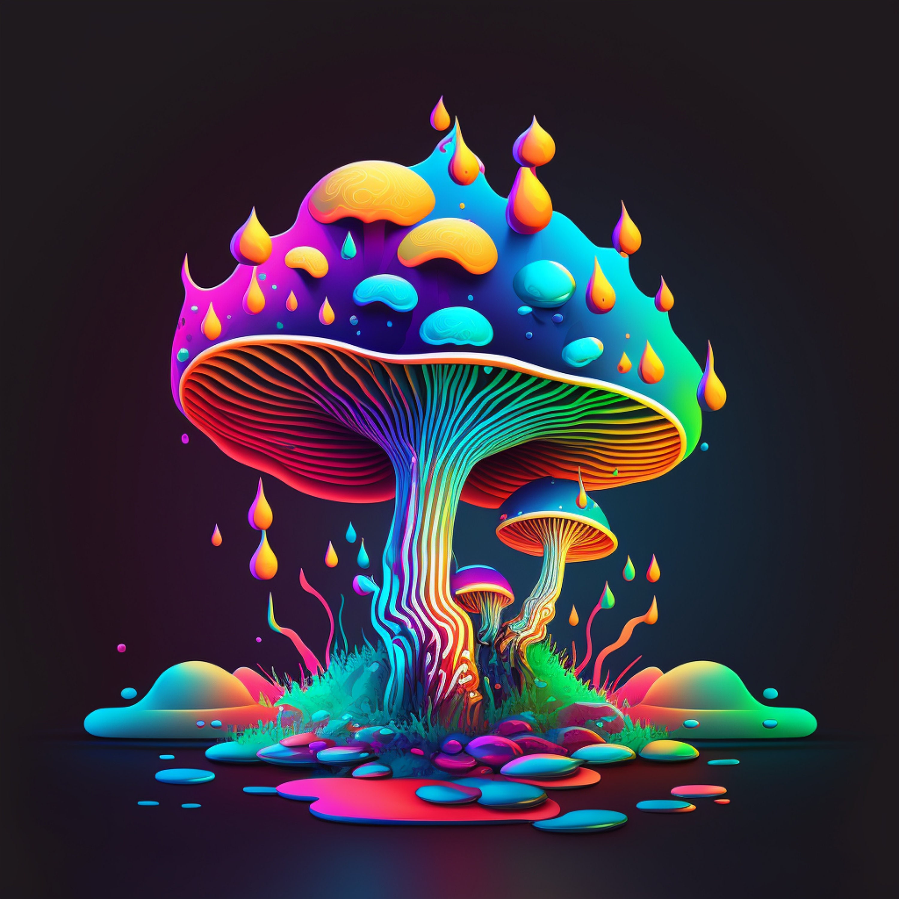 Neon Digital Mushroom (Download Now) - Etsy