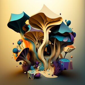 Abstract Digital Mushroom Art