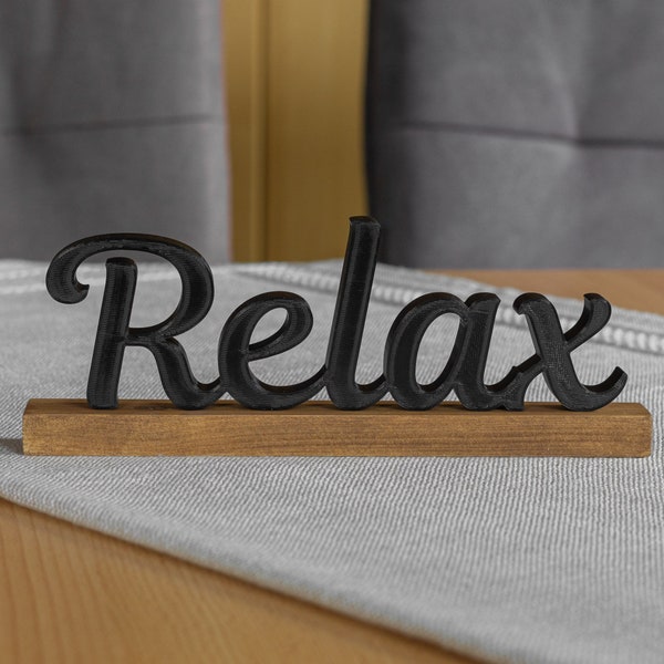 Relax 3D lettering with wooden base - different color selection