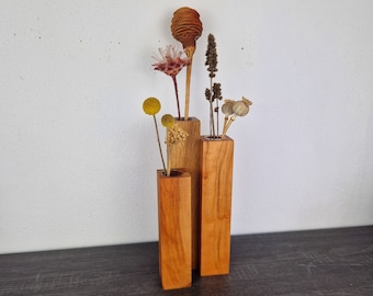 Flower vase made of solid wood - to combine with fresh or dried flowers - 3 vases combined into one - domestic and exotic woods