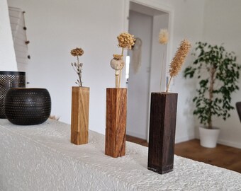 Vase à fleurs minimaliste en essences de bois inhabituelles - A combiner avec des fleurs fraîches ou séchées -
