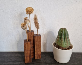 Minimalistische Blumenvase aus außergewöhnlichen Holzarten- Zur Kombination mit frischen oder Trockenblumen- 3 Vasen zu einer kombiniert