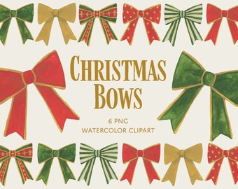 Christmas bows clipart, red & green holiday bow designs, PNG digital download