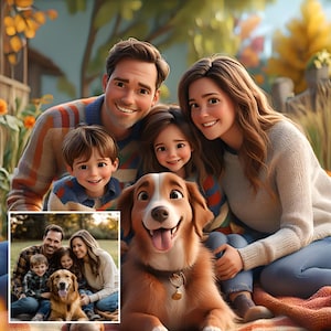 Benutzerdefiniertes Cartoon Porträt, Paar-Karikatur, 3D Cartoon-Stil, personalisierte Familienkarikatur, digitales Geschenk, Digitaldruck